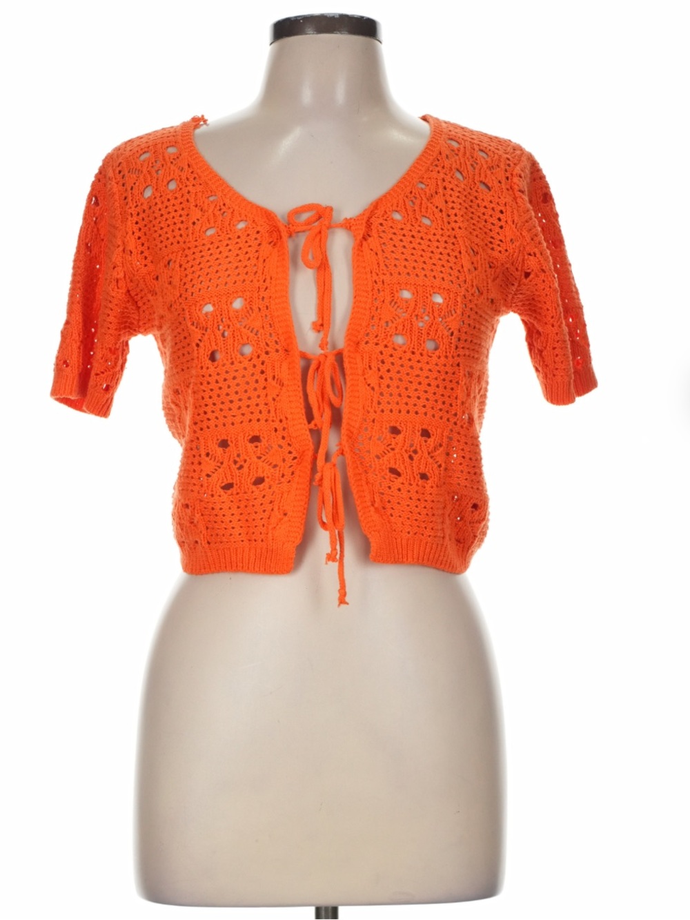 Fore Orange Crochet Tie-Front Swim Coverup